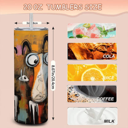 ColorFlow | Crazy Dog Squad Tumbler | Abstract Dog Art Cup | 20oz Stainless Steel Travel Mug with Straw | Funny Pet Lover Gift