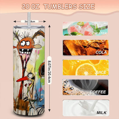 ColorFlow | Wild Dog Party Tumbler | Funny Dog Art Cup | 20oz Stainless Steel Travel Mug with Straw | Gift for Dog Lovers