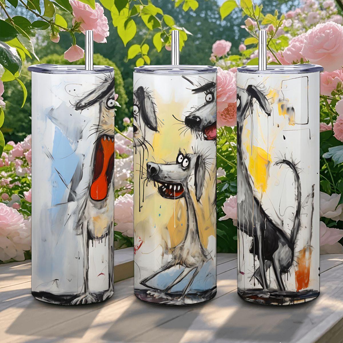 ColorFlow | Whimsical Doodle Dog Art Tumbler | 20oz Stainless Steel Travel Cup | Funny Dog Lovers Gift | Hot Cold Drinkware
