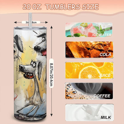 ColorFlow | Whimsical Doodle Dog Art Tumbler | 20oz Stainless Steel Travel Cup | Funny Dog Lovers Gift | Hot Cold Drinkware