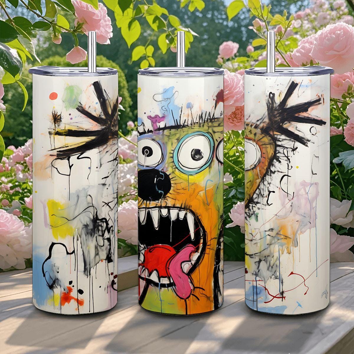 ColorFlow | Wild Abstract Dog Art Tumbler | 20oz Stainless Steel Travel Cup | Bright Funny Gift for Dog Lovers | Hot Cold Mug