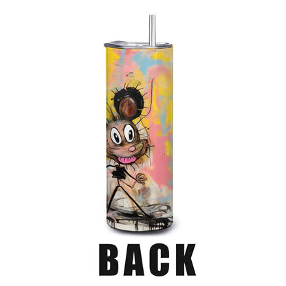 ColorFlow | Playful Doodle Mouse Trio Tumbler | 20oz Stainless Steel Travel Cup | Funny Cartoon Art Mug | Cute Gift for Coffee Lovers