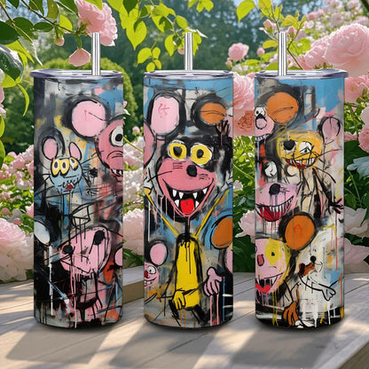 ColorFlow | Doodle Mouse Party Art Tumbler | 20oz Stainless Steel Travel Cup | Funny Cartoon Coffee Mug | Artistic Gift for Friends