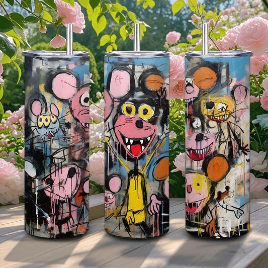 ColorFlow | Doodle Mouse Party Art Tumbler | 20oz Stainless Steel Travel Cup | Funny Cartoon Coffee Mug | Artistic Gift for Friends