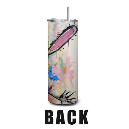 ColorFlow | Crazy Doodle Rabbit Art Tumbler | 20oz Stainless Steel Travel Cup | Funny Bunny Coffee Mug | Abstract Art Gift
