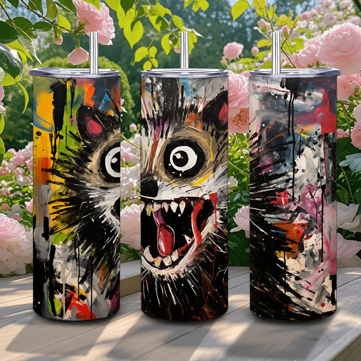 ColorFlow | Wild Doodle Raccoon Art Tumbler | 20oz Stainless Steel Travel Cup | Funny Animal Coffee Mug | Unique Art Gift