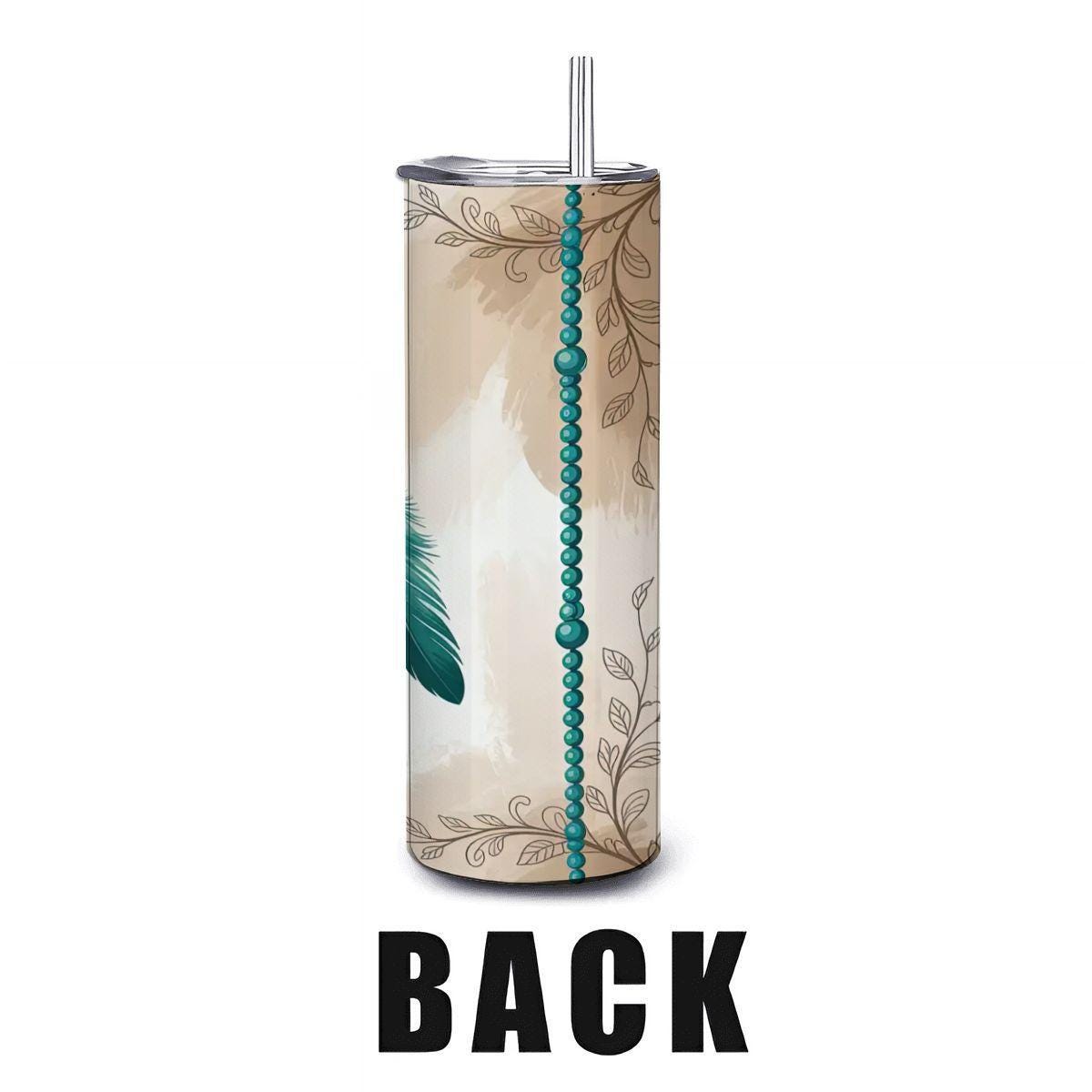 ColorFlow | Boho Dreamcatcher Tumbler | 20oz Stainless Steel Cup with Straw | Feather Art Mug | Spiritual Gift | Boho Chic