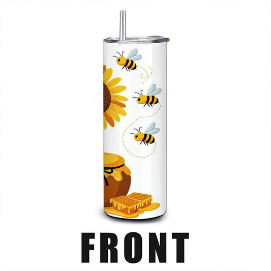 ColorFlow | Bee Gnome Honey Tumbler | 20oz Stainless Steel Cup with Straw | Sunflower Art Mug | Cute Spring Gift