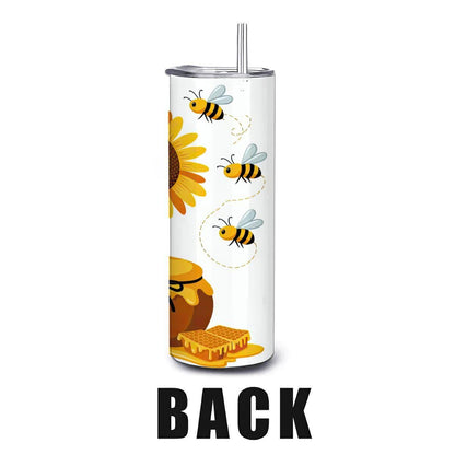 ColorFlow | Bee Gnome Honey Tumbler | 20oz Stainless Steel Cup with Straw | Sunflower Art Mug | Cute Spring Gift
