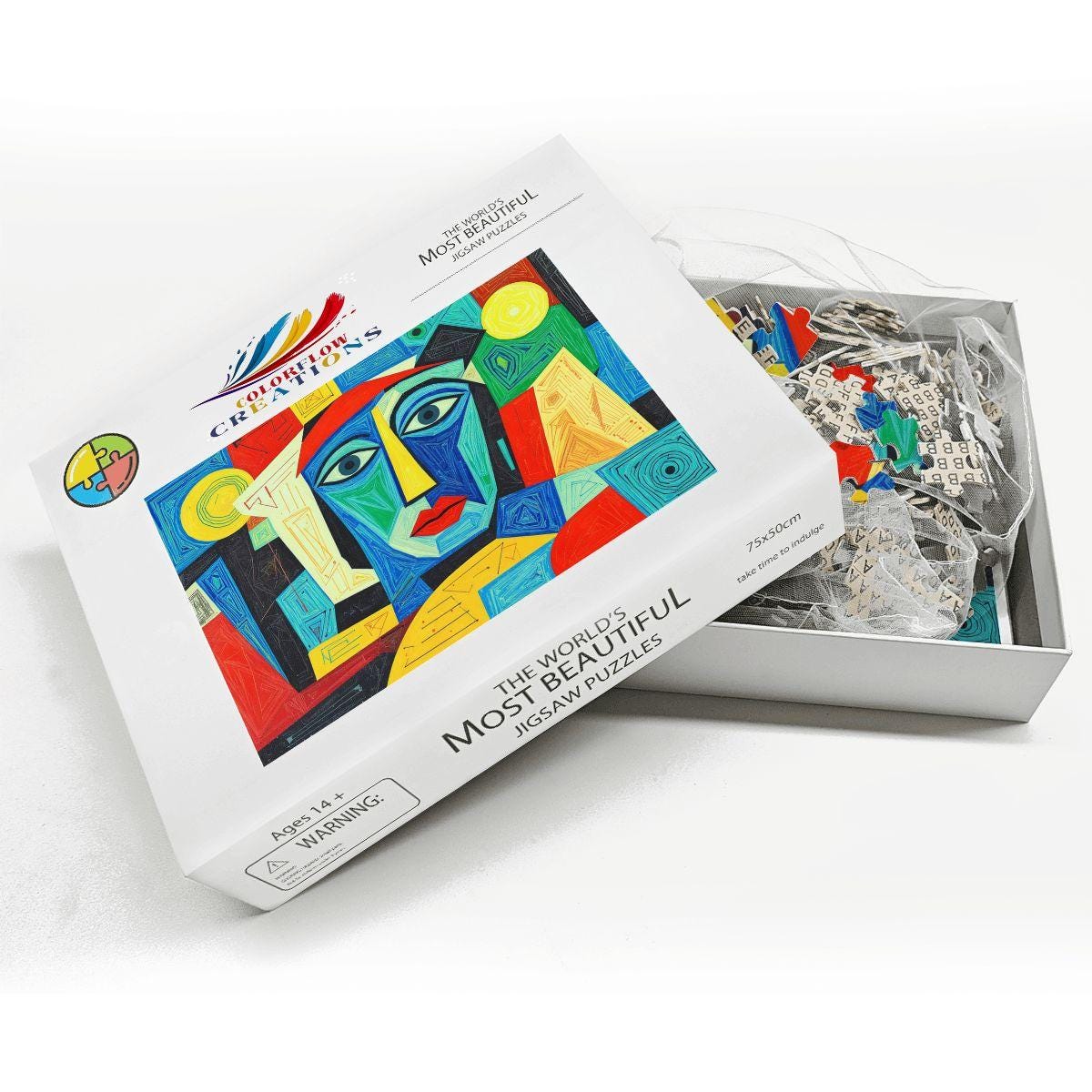 ColorFlow | Sunlit Muse Wooden Puzzle | Picasso Inspired Bright Face Art Jigsaw | Abstract Wood Puzzle for Gifting