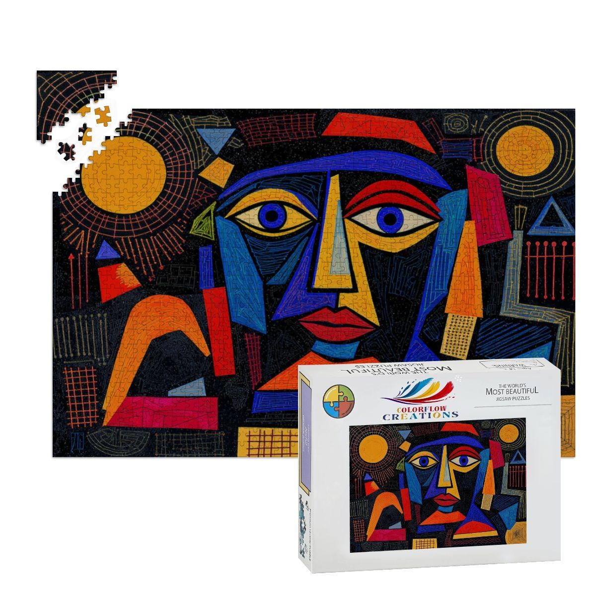 ColorFlow | Geometric Radiance Wooden Puzzle | Picasso Inspired Bold Abstract Jigsaw | Artistic Wood Puzzle Decor