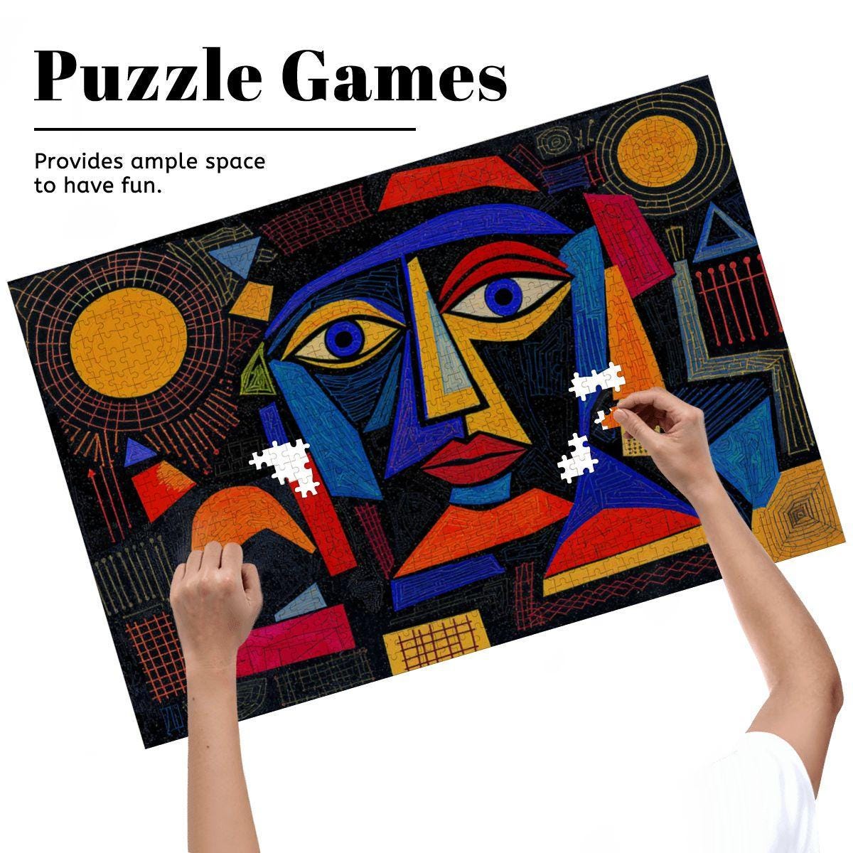 ColorFlow | Geometric Radiance Wooden Puzzle | Picasso Inspired Bold Abstract Jigsaw | Artistic Wood Puzzle Decor