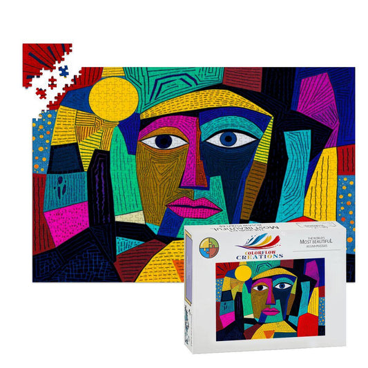 ColorFlow | Vivid Aurora Wooden Puzzle | Picasso Inspired Modern Face Jigsaw | Bright Abstract Wood Art Puzzle