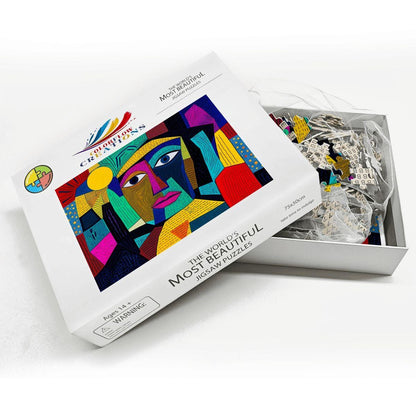 ColorFlow | Vivid Aurora Wooden Puzzle | Picasso Inspired Modern Face Jigsaw | Bright Abstract Wood Art Puzzle