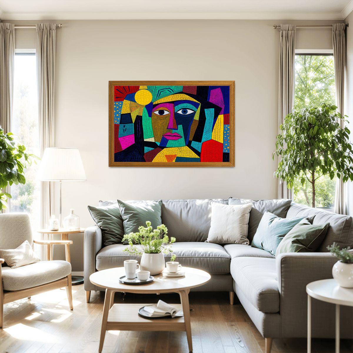 ColorFlow | Vivid Aurora Wooden Puzzle | Picasso Inspired Modern Face Jigsaw | Bright Abstract Wood Art Puzzle