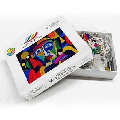 ColorFlow | Midnight Spectrum Wooden Puzzle | Picasso Inspired Colorful Face Jigsaw | Modern Art Wood Puzzle Gift