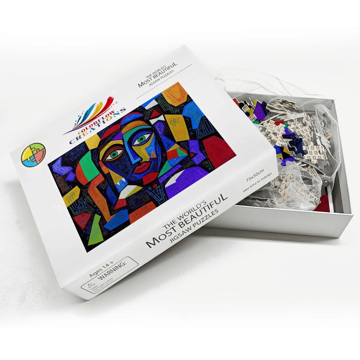 ColorFlow | Starlit Mosaic Wooden Puzzle | Picasso Inspired Modern Abstract Jigsaw | Artistic Wood Face Puzzle