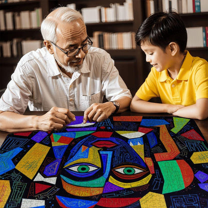 ColorFlow | Starlit Mosaic Wooden Puzzle | Picasso Inspired Modern Abstract Jigsaw | Artistic Wood Face Puzzle