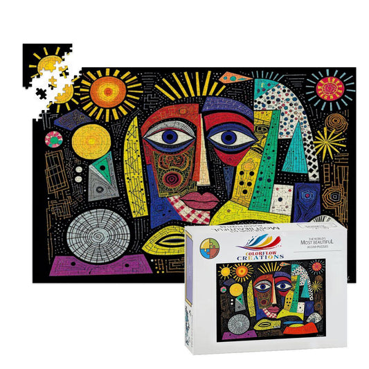 ColorFlow | Celestial Fusion Wooden Puzzle | Picasso Inspired Abstract Sun Jigsaw | Modern Art Wood Puzzle Gift