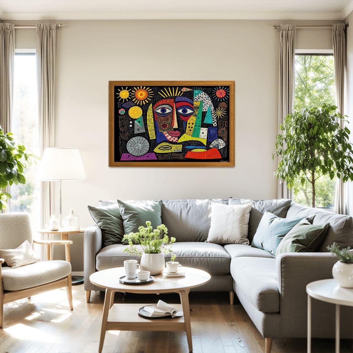 ColorFlow | Celestial Fusion Wooden Puzzle | Picasso Inspired Abstract Sun Jigsaw | Modern Art Wood Puzzle Gift