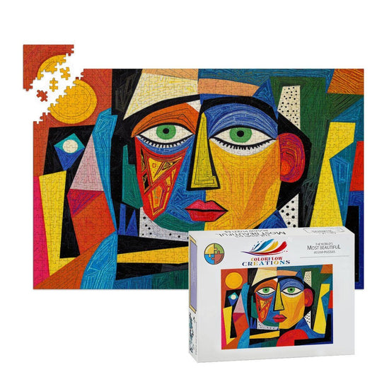 ColorFlow | Spectrum Muse Wooden Puzzle | Picasso Inspired Colorful Face Jigsaw | Modern Abstract Wood Puzzle