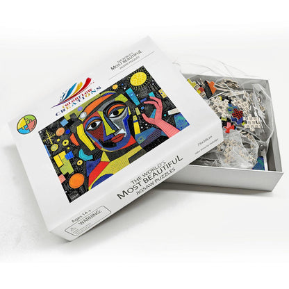ColorFlow | Galactic Gaze Wooden Puzzle | Picasso Inspired Abstract Face Jigsaw | Modern Art Wood Puzzle Gift