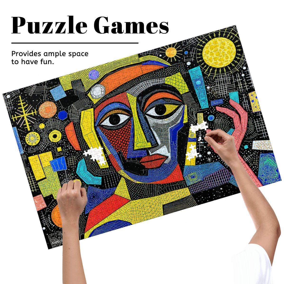 ColorFlow | Galactic Gaze Wooden Puzzle | Picasso Inspired Abstract Face Jigsaw | Modern Art Wood Puzzle Gift