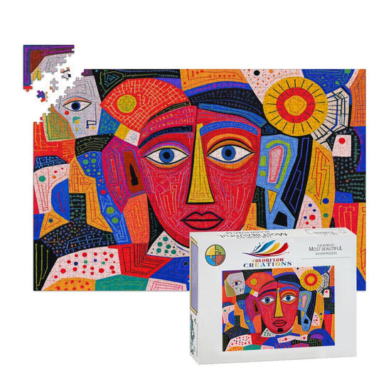 ColorFlow | Crimson Radiance Wooden Puzzle | Picasso Inspired Red Abstract Jigsaw | Modern Art Wood Puzzle Gift