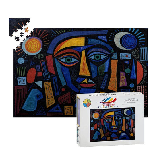 ColorFlow | Nocturne Geometry Wooden Puzzle | Picasso Inspired Night Abstract Jigsaw | Modern Art Wood Puzzle Gift