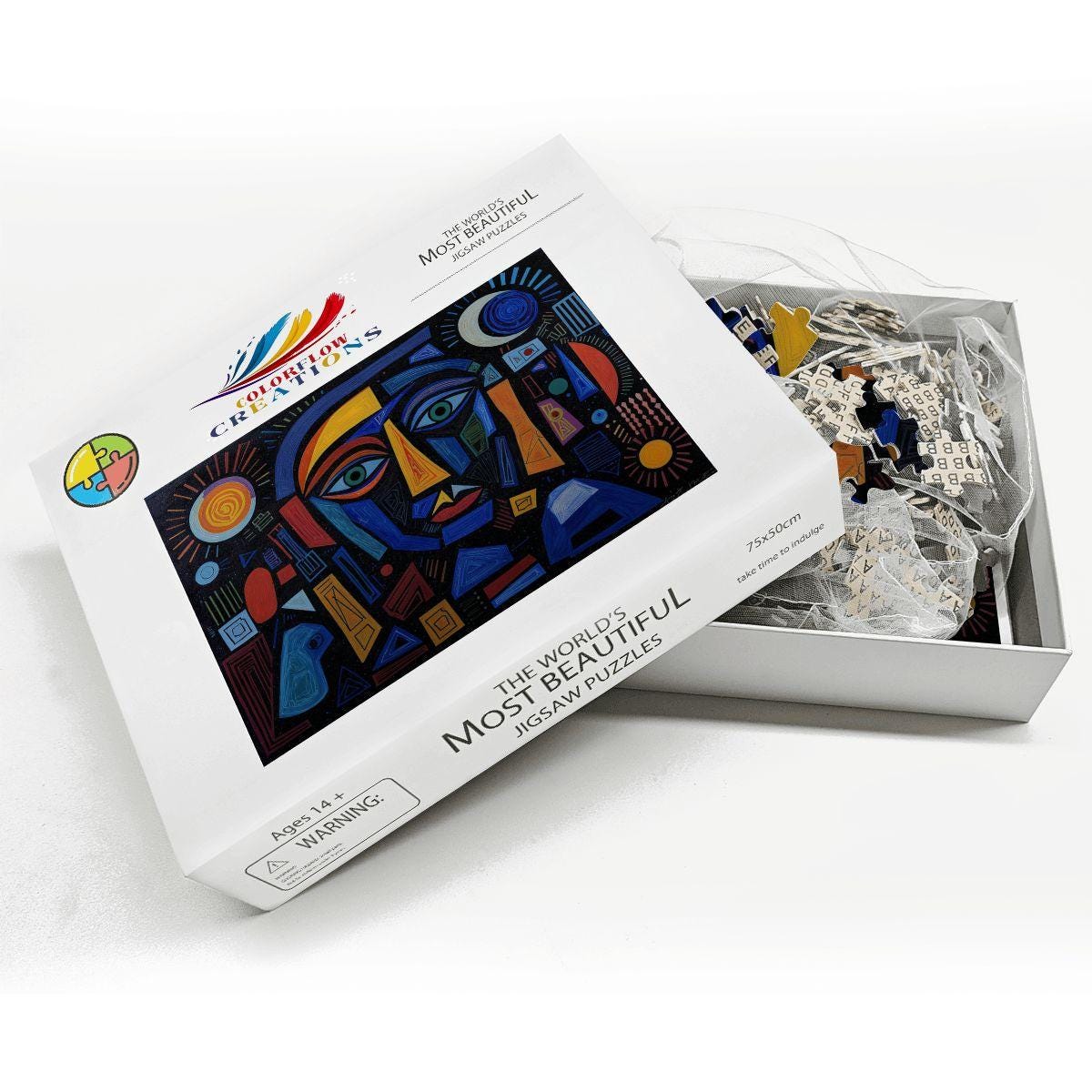 ColorFlow | Nocturne Geometry Wooden Puzzle | Picasso Inspired Night Abstract Jigsaw | Modern Art Wood Puzzle Gift