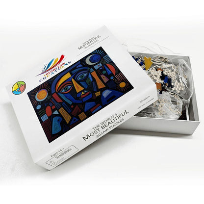 ColorFlow | Nocturne Geometry Wooden Puzzle | Picasso Inspired Night Abstract Jigsaw | Modern Art Wood Puzzle Gift