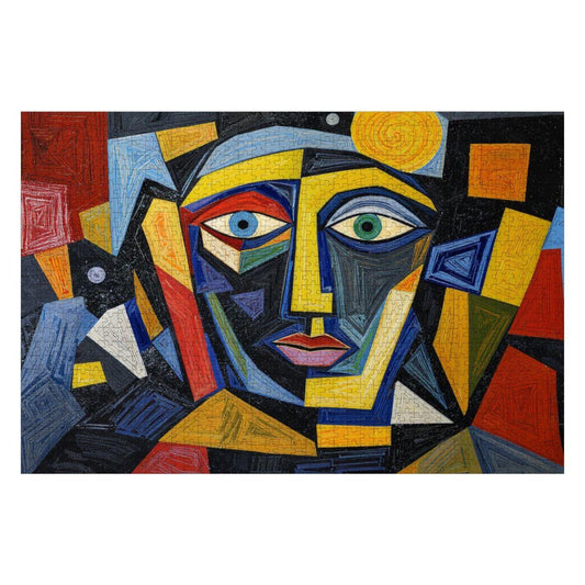 ColorFlow | Sunlit Echo Wooden Puzzle | Picasso Inspired Geometric Face Jigsaw | Modern Art Wood Puzzle Gift