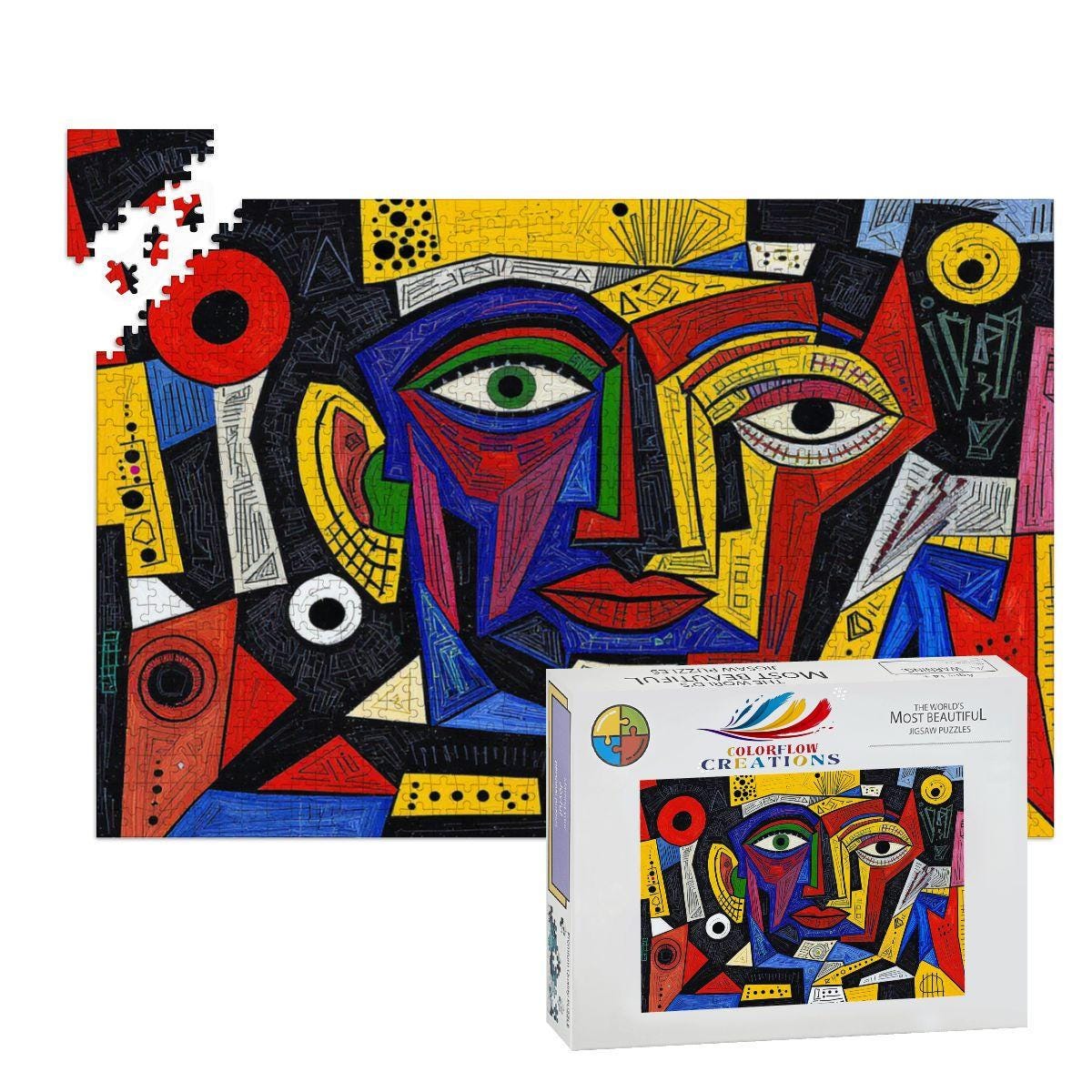 ColorFlow | Abstract Melody Wooden Puzzle | Picasso Inspired Vibrant Face Jigsaw | Modern Art Wood Puzzle Gift