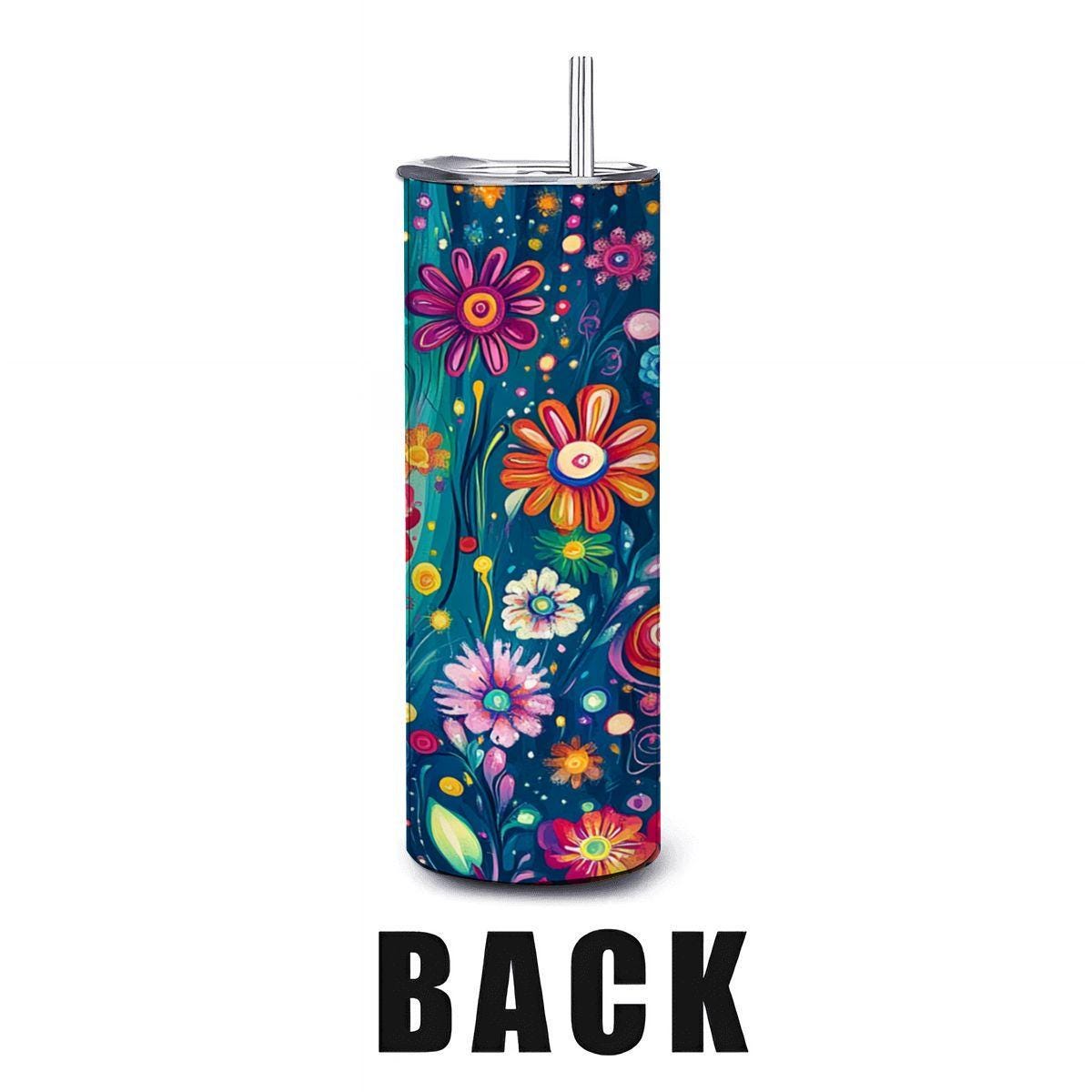 ColorFlow | Electric Garden Bloom 20oz Stainless Steel Tumbler with Straw | Bold Rainbow Floral Insulated Mug