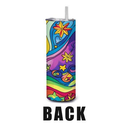ColorFlow | Starlit Rainbow Swirl 20oz Stainless Steel Tumbler with Straw | Colorful Star Flower Insulated Mug