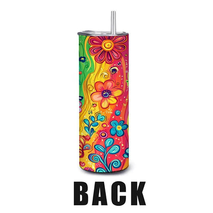 ColorFlow | Garden Party Rainbow 20oz Stainless Steel Tumbler with Straw | Whimsical Floral Art Insulated Mug