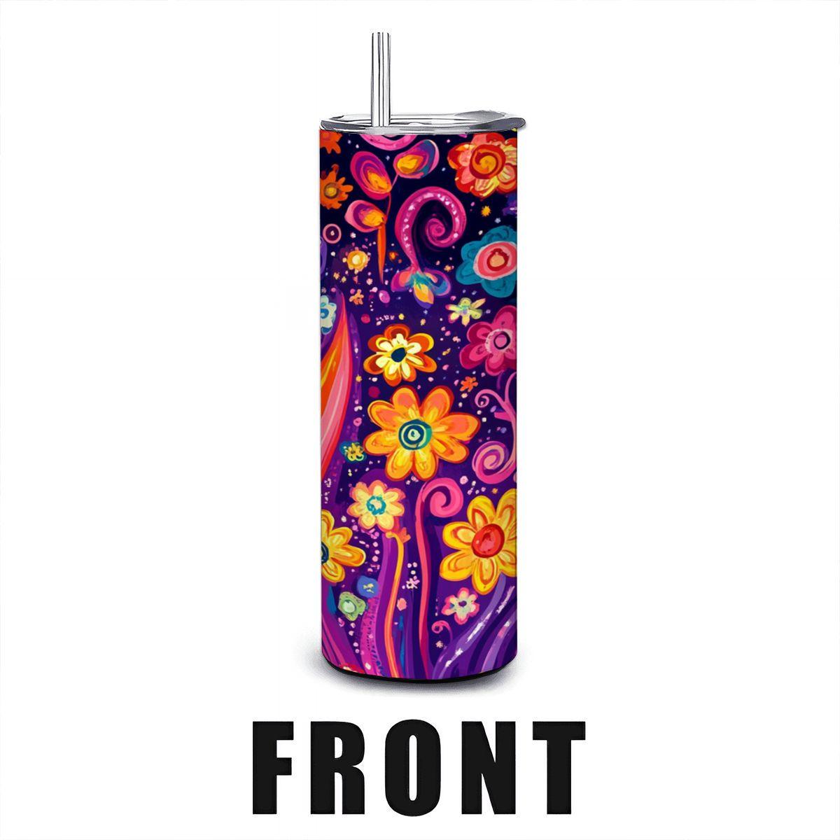 ColorFlow | Carnival Blossom Rainbow 20oz Stainless Steel Tumbler with Straw | Playful Floral Art Travel Mug