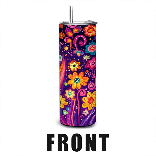 ColorFlow | Carnival Blossom Rainbow 20oz Stainless Steel Tumbler with Straw | Playful Floral Art Travel Mug