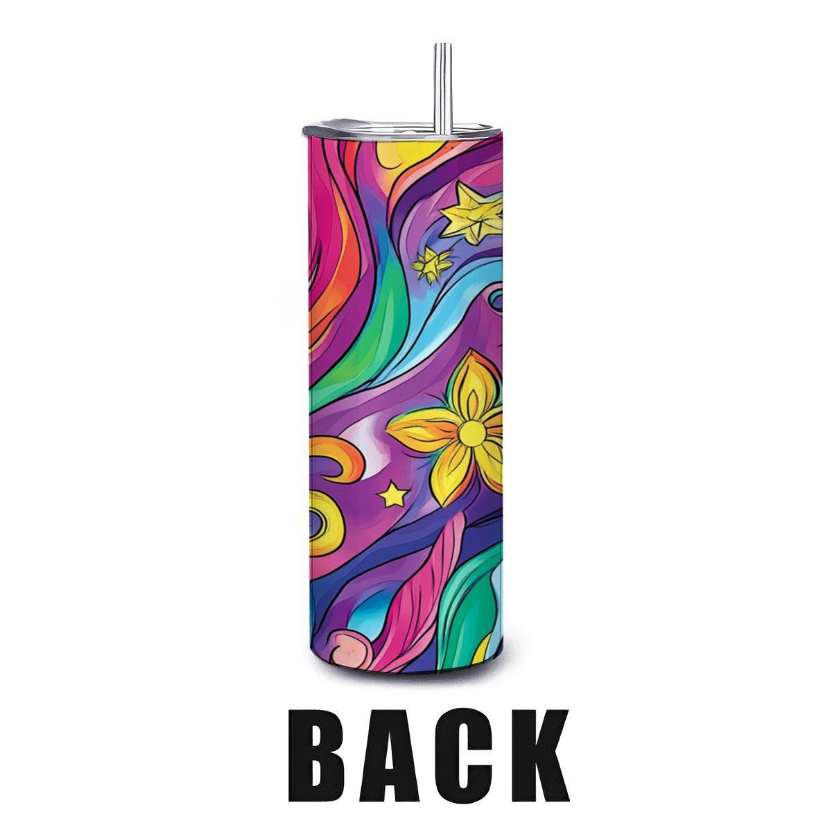 ColorFlow | Radiant Wildflower Waves 20oz Stainless Steel Tumbler with Straw | Bold Swirl Floral Insulated Cup