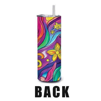 ColorFlow | Radiant Wildflower Waves 20oz Stainless Steel Tumbler with Straw | Bold Swirl Floral Insulated Cup