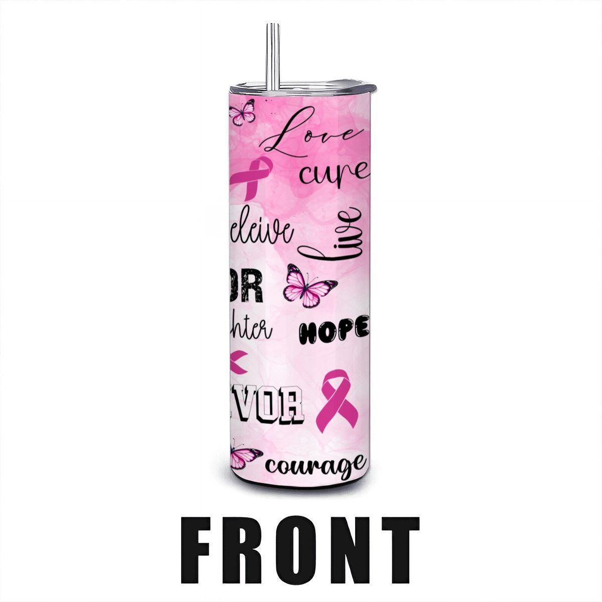 ColorFlow | Pink Breast Cancer Warrior 20oz Stainless Tumbler with Straw | Survivor Support Gift | Hope Courage Mug