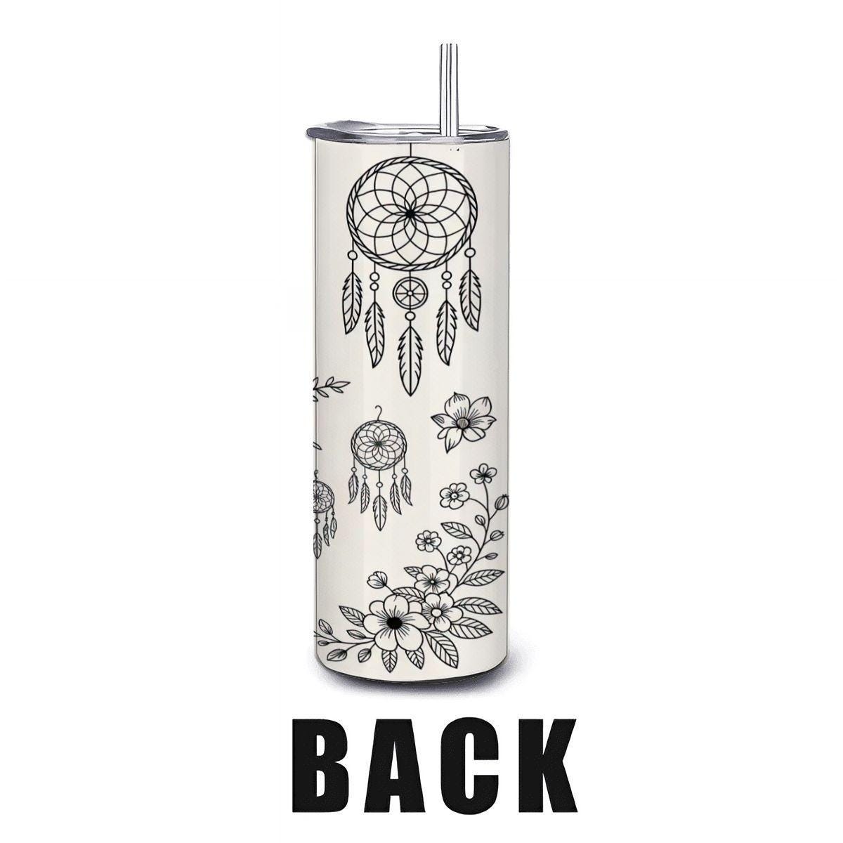 ColorFlow | Boho Western Floral Dreamcatcher 20oz Stainless Tumbler with Straw | Skull Art Coffee Mug | Gift for Her