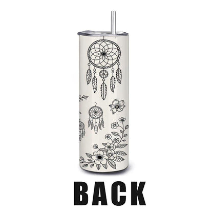 ColorFlow | Boho Western Floral Dreamcatcher 20oz Stainless Tumbler with Straw | Skull Art Coffee Mug | Gift for Her