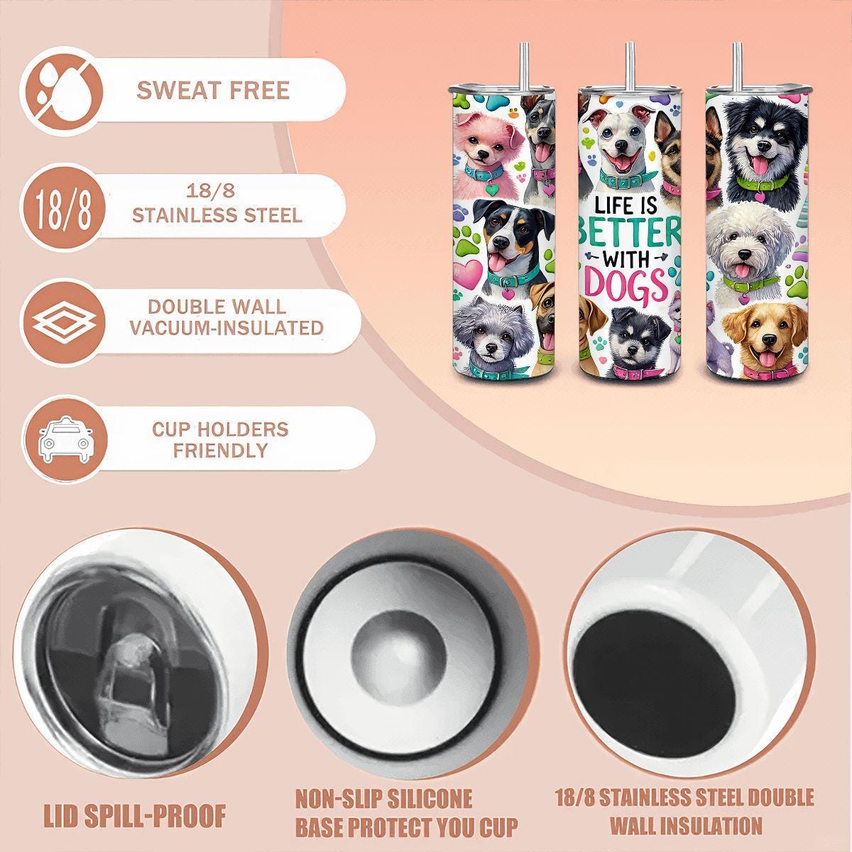 Life Is Better With Dogs Tumbler | Stainless Steel Dog Lover Mug