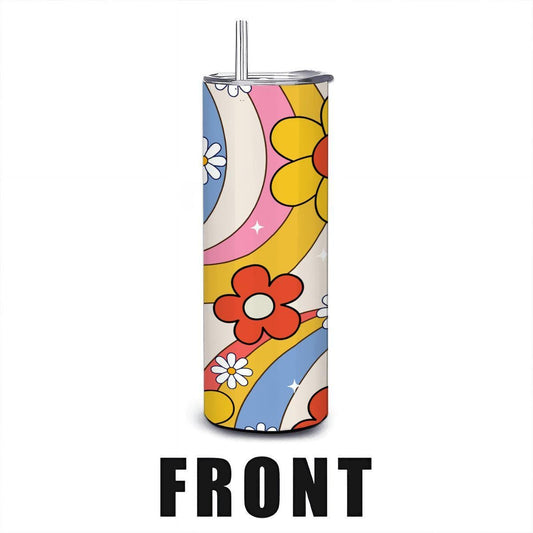 ColorFlow | Groovy Retro Daisy 20oz Stainless Steel Tumbler with Straw | Vintage Flower Travel Cup | Insulated Gift for Her