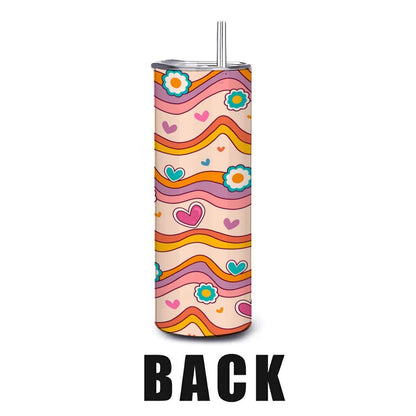 ColorFlow | Groovy Heart Waves 20oz Stainless Steel Tumbler with Straw | Retro Love Floral Cup | Colorful Gift