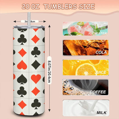 ColorFlow | Royal Flush Playing Card Suits 20oz Stainless Steel Tumbler with Straw | Insulated Travel Mug | Gift for Card Lovers