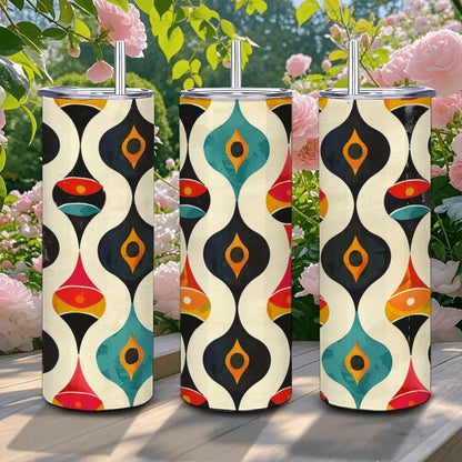 ColorFlow | Retro Vibes Mid Century Modern Abstract 20oz Stainless Steel Tumbler | Colorful Insulated Travel Mug Gift