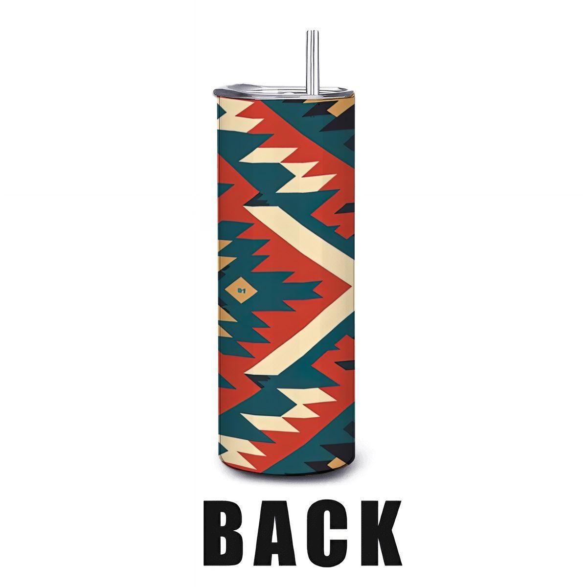 ColorFlow | Desert Aztec Southwestern Pattern 20oz Stainless Steel Tumbler with Straw | Insulated Tribal Travel Mug Gift