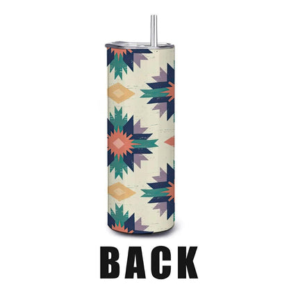 ColorFlow | Boho Starburst Southwest Pattern 20oz Stainless Steel Tumbler with Straw | Vibrant Insulated Travel Mug Gift